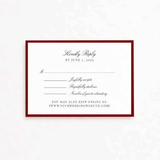 Deep Red Wedding Rsvp card Kaartje