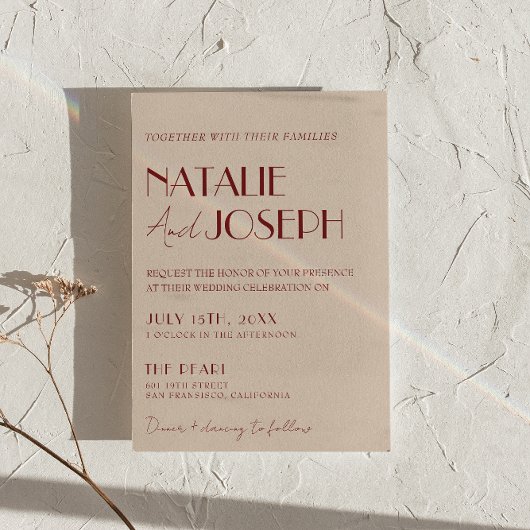 Deep Red Whimsical Modern QR Code Photo Wedding Kaart