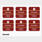 Deep Red White and Faux Gold Moving Announcement Vierkante Sticker (Vel)