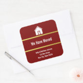 Deep Red White and Faux Gold Moving Announcement Vierkante Sticker (Envelop)