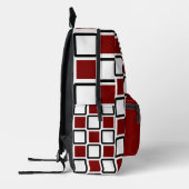 Deep Red & White Backpack – Bold Geometric Squares Bedrukte Rugzak (Links)