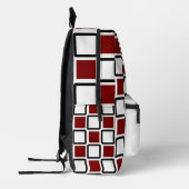 Deep Red & White Backpack – Bold Geometric Squares Bedrukte Rugzak (Links)