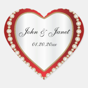Deep Red White Diamond Jewel Heart Hart Sticker