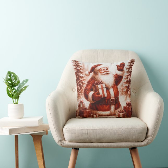 Deep Red & White Santa Christmas Throw Pillow Kussen (Stoel)