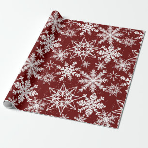Deep Red Winter Wonderland Sneeuwvlokpatroon Cadeaupapier