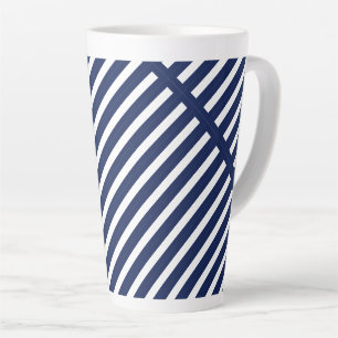Deep Rich Blue White Geometrische Abstracte lijnen Latte Mok