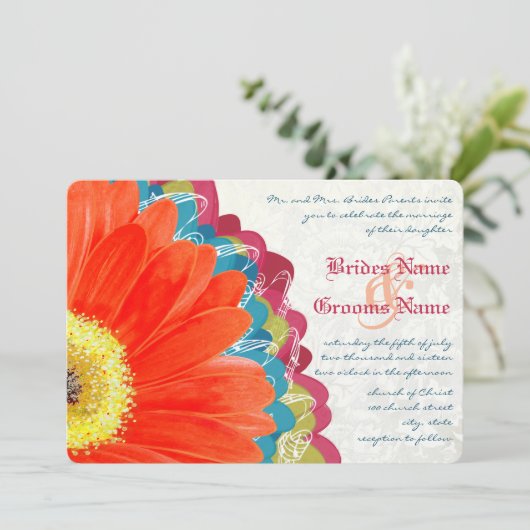 Deep Roos Blauwgroen Neo Mint Green Gerber Wedding Kaart (Staand voorkant)