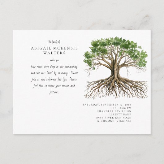 Deep Roots Tree Viering van het Leven Uitnodiging (Voorkant)