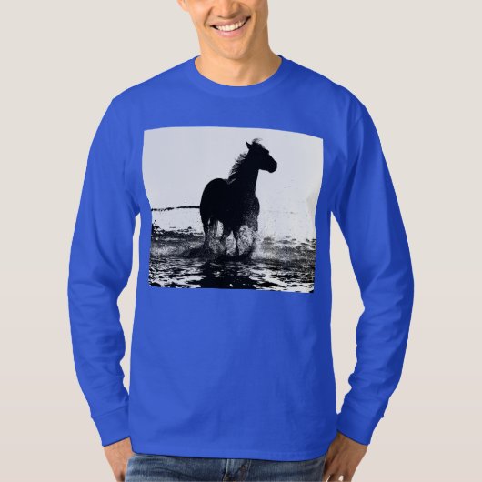 Deep Royal Blue Elegant Modern Running Horse T-shirt (Voorkant)