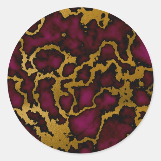 Deep Royal Magenta en Gold Marble Texture Design Ronde Sticker (Voorkant)