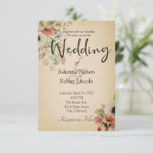 Deep roze floral on parchment trouwuitnodiging kaart (Staand voorkant)