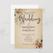 Deep roze floral on parchment trouwuitnodiging kaart (Voorkant / Achterkant)