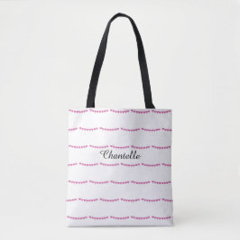 Deep roze Heart Pattern Naam Tote Bag