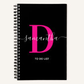 Deep roze tekenmonogram om lijst te doen notitieboek (Voorkant)