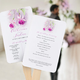 Deep roze waterverf fuchsia bruiloft programma handwaaier