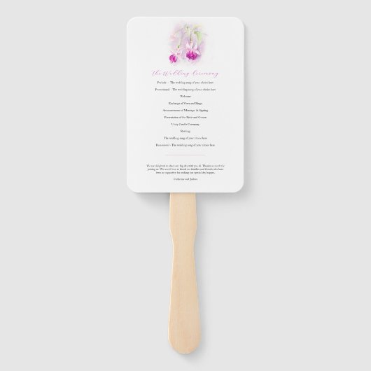 Deep roze waterverf fuchsia bruiloft programma handwaaier (Achterkant)