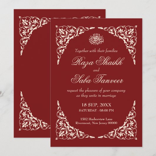 Deep Ruby Islamic Wedding Kaart (Voorkant / Achterkant)