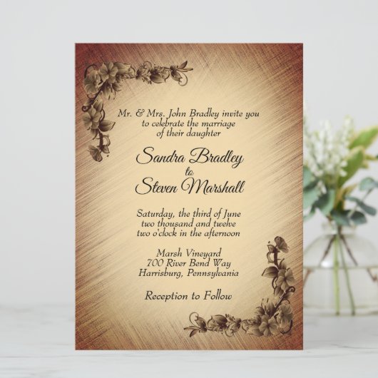 Deep Rustic Flowers Weddenschap Kaart (Staand voorkant)