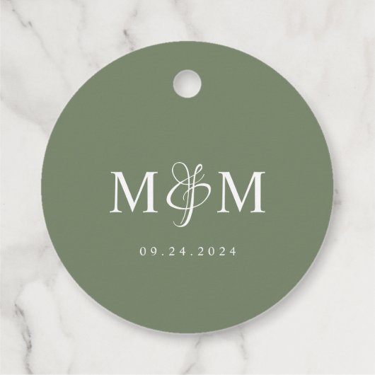 Deep Sage Green Monogram Ampersand Script Wedding Bedankjes Labels (Achterkant)