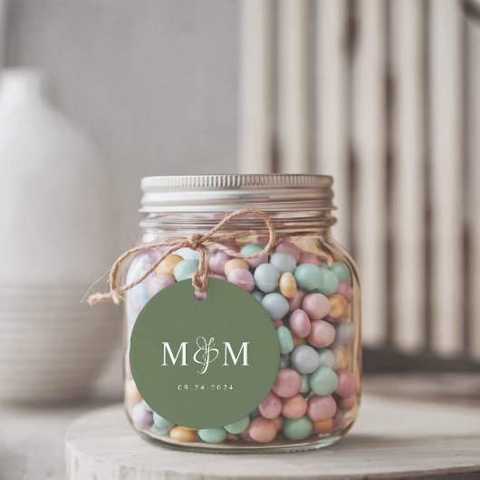 Deep Sage Green Monogram Ampersand Script Wedding Bedankjes Labels