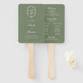 Deep Sage Green Monogram Kreeft Trouwprogramma Handwaaier