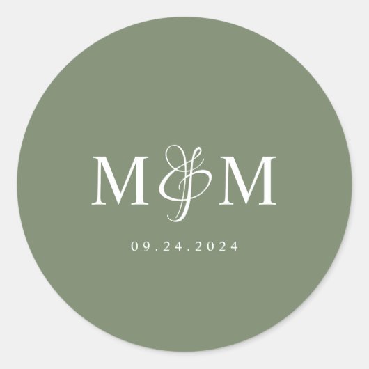 Deep Sage Green Monogram Wedding Envelope Seal Ronde Sticker (Voorkant)