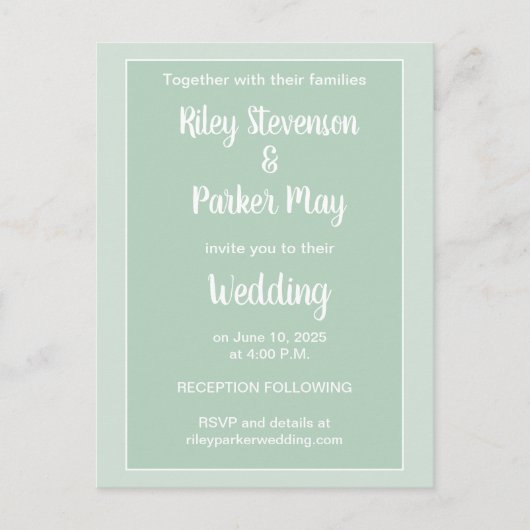 Deep Sage Green Tweetonige bruiloft uitnodiging (Voorkant)