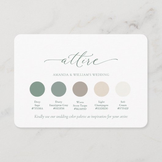 Deep Sage Wedding Attire Color Palette Kaart (Voorkant)