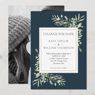 Deep Sea Blue Verander de Datum Foto Bruiloft Save The Date