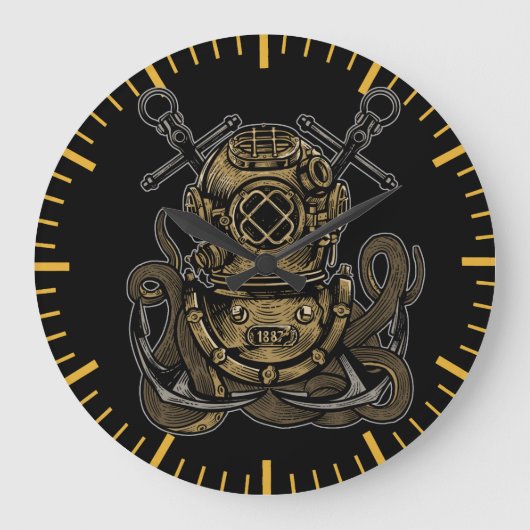 Deep Sea Diver Octopus Attack Nautical Anchors  Grote Klok (Voorkant)