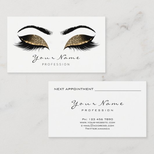 Deep Sepia Glitter Makeup Artist Lash Black White Afsprakenkaartje (Voorkant / Achterkant)
