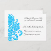Deep Sky Blue Elegant Damask Wedding  RSVP Kaartje (Voorkant / Achterkant)
