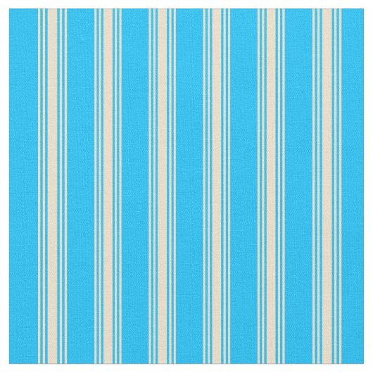 Deep Sky Blue en Tan Lined Pattern Stof (Close Up)
