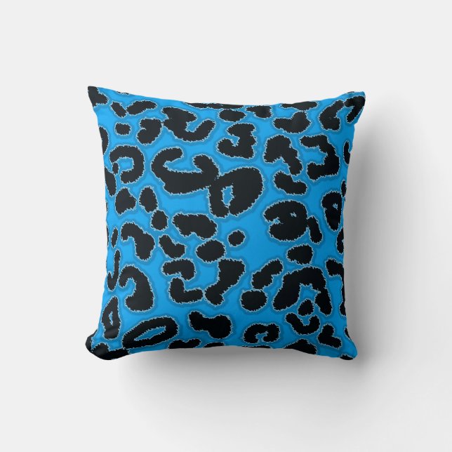 Deep Sky Blue Leopard Animal Print Kussen (Voorkant)