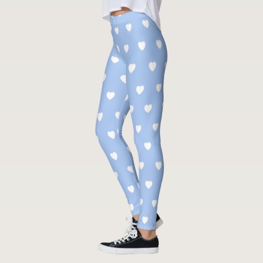 Deep Sky Blue met witte harten Leggings (Links)