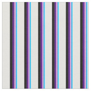 Deep Sky Blue, Plum, Indigo, Black & White Lines Stof