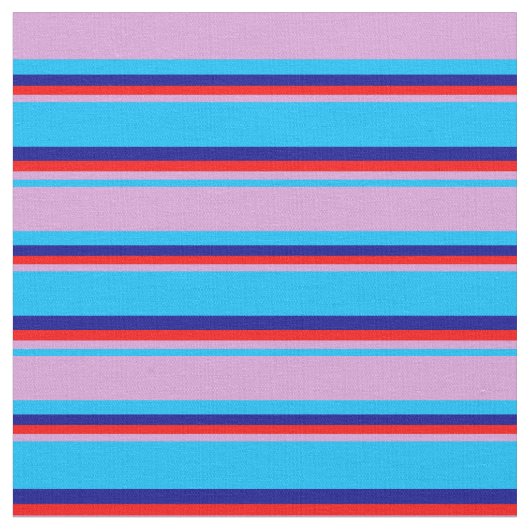 Deep Sky Blue, Plum, Red en Dark Blue Stripes Stof (Close Up)