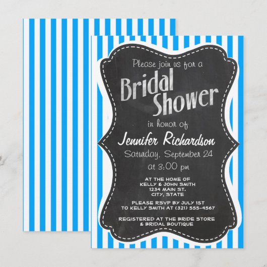 Deep Sky Blue Vertical Stripes; Krijtbordlook Kaart (Voorkant / Achterkant)