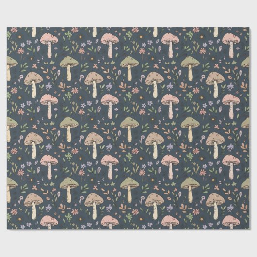 Deep Slate Blue Moody Mushroom Seamless Pattern Cadeaupapier (Vlak)