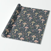 Deep Slate Blue Moody Mushroom Seamless Pattern Cadeaupapier (Uitgerold)