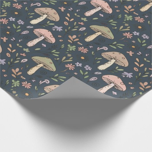 Deep Slate Blue Moody Mushroom Seamless Pattern Cadeaupapier (Hoek)