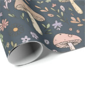 Deep Slate Blue Moody Mushroom Seamless Pattern Cadeaupapier (Rol Hoek)