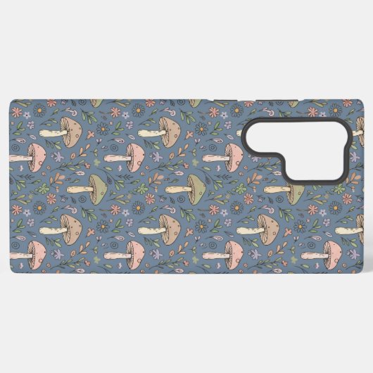 Deep Slate Gray Fungi Seamless Pattern Dark Academ Samsung Galaxy Hoesje (Achterkant horizontaal)