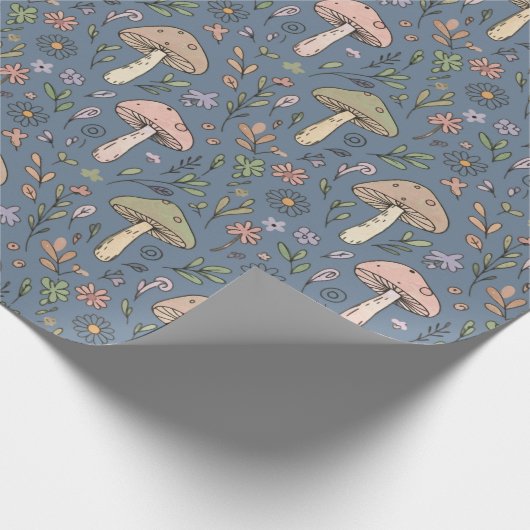 Deep Slate Gray Moody Fungi Seamless Pattern Cadeaupapier (Hoek)