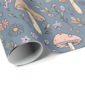 Deep Slate Gray Moody Fungi Seamless Pattern Cadeaupapier (Rol Hoek)