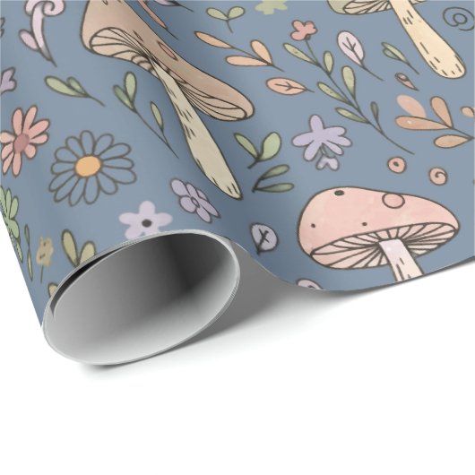 Deep Slate Gray Moody Fungi Seamless Pattern Cadeaupapier (Rol Hoek)