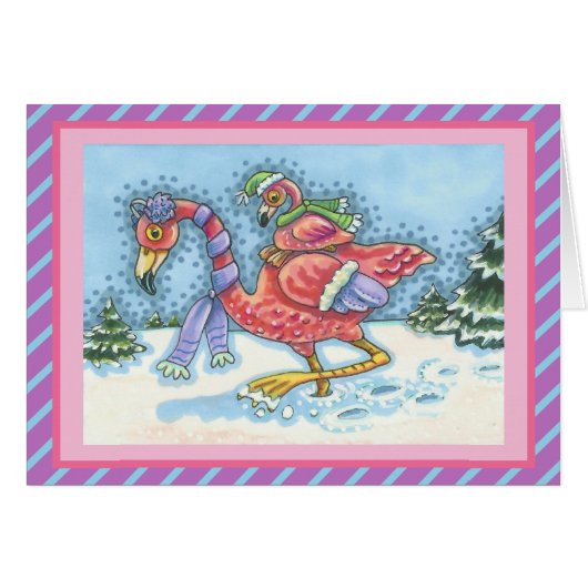 DEEP SNEEUW PINK FLAMINGO, CHRISTMAS WENSKAART V (Voorkant Horizontaal)