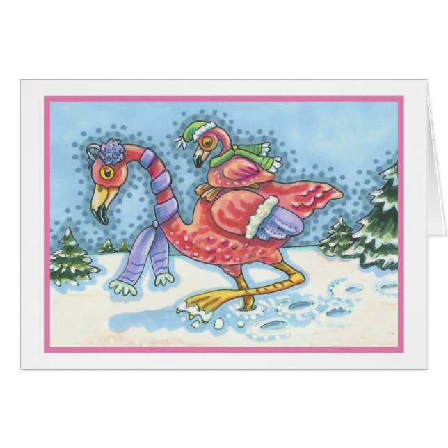 DEEP SNEEUW PINK FLAMINGO, HOLIDAY GREETCARD B (Voorkant Horizontaal)
