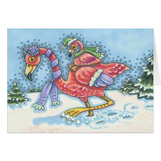 DEEP SNEEUW PINK FLAMINGO, HOLIDAY GREETCARD B (Voorkant Horizontaal)