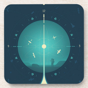 Deep Space Atomic Clock Poster, blauwe versie. Bier Onderzetter